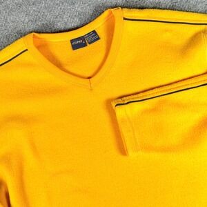 Vintage Y2K MTAPRO L Yellow Fleece Pullover V-Neck Sweater LS Sporty Athleisure
